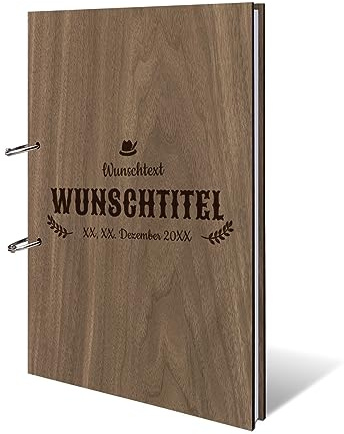 Geburtstag Party Gästebuch Okoume Holzcover mit individueller Gravur inkl. 72 Naturpapier Blätter DIN A4 hoch 215 x 302 mm - Ozapft is