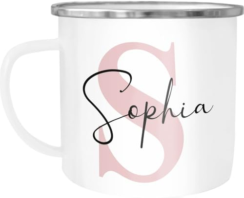 SpecialMe® Emaille-Tasse mit Namen Buchstabe Emaille-Becher Monogramm Initiale personalisierte Geschenke Namensaufdruck Weiss-metall Emailletasse
