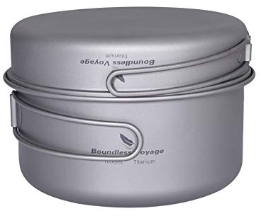 Boundless Voyage Ti15114A - Pentola in titanio con coperchio, per campeggio, picnic, ultraleggera, 1000 + 500 ml