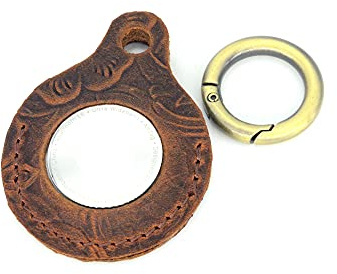 JJNUSA Vintage äkta läderfodral kompatibelt med AirTags med nyckelring, nycklar retro läder helkroppsskydd (1, blommbrun)