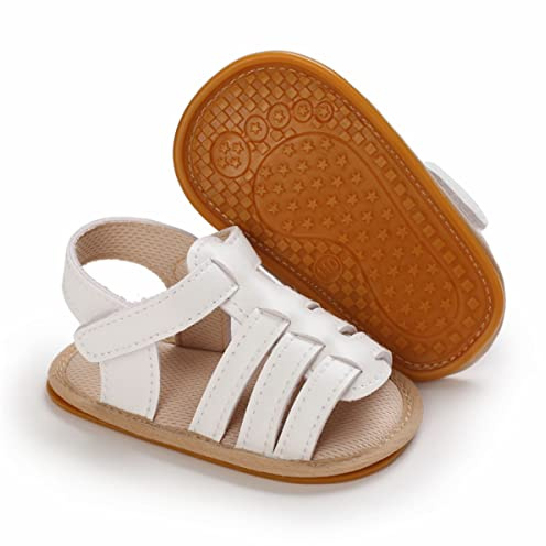 Timatego Infant Baby Girls Sandals Non Slip Soft Sole T-Strap Flip Flops Toddler First Walker Crib Dress Shoes 3-18 Months(12-18 months toddler 14 white)