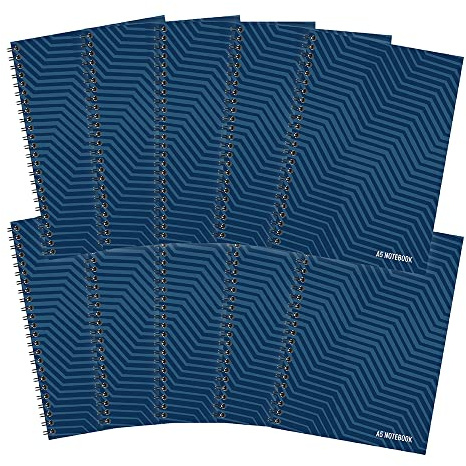 SUMMIT A5 Notizbuch, Spiralbindung, 8 mm liniert, 100 Seiten, 10 Stück Notizblöcke, Karteneinband, 4-fach Locher, Navy
