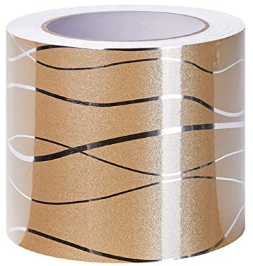 Guest Ruyunlai 12cm X 500cm Tapete PVC Bordüre Selbstklebend Wandbordüre Klebefolie Küche Fensterbank Folie Tapeten Badezimmer Dekoration Bordüren goldene Welle