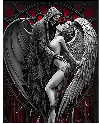 DCIDBEI 40 x 50 cm | 5D Diamant Malerei Quadratisch Gotik Manga, Diamant Painting Dämon und Engel, Mosaik Diamant-Stickerei schädel Skull Paar, für Kinder und Erwachsene, Totenkopf und Damen