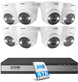 ZOSI 4K Kit de Cámara de Vigilancia PoE con 8X 5MP Cámaras IP Exterior y 8MP 16CH NVR PoE 4TB HDD para Grabación 24/7, Visión Nocturna, Detección de Personas y Vehículos, Audio
