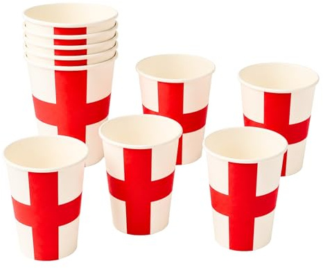 10Pcs England St George Paper Cups for FIFA 2026 World Cup Football Parties – 9oz Disposable Drink Cups for Pub Sporting Events, Garden Celebrations and Street Party Gatherings