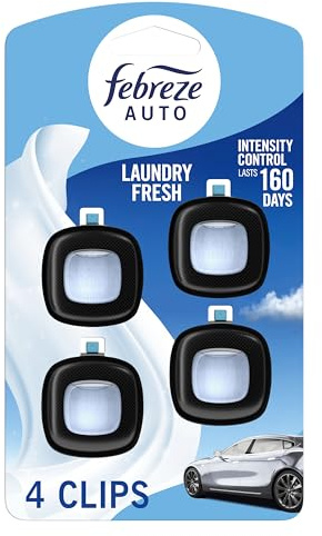 Febreze Car Air Freshener Vent Clip Laundry Fresh Scent, .07 oz. Car Vent Clip, Pack of 4