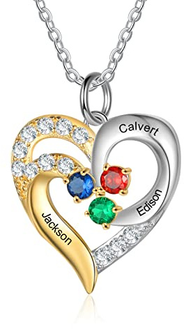lorajewel Namenskette Gold Kette mit 2-5 Namen Silber 925 Personalisierte Geburtsstein Kette Halskette für Mütter Damen Kinder Oma Familienkette Muttertag Weihnachten Valentinstag