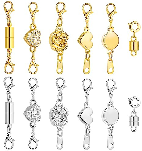 Paxcoo 12Pcs Magnetic Necklace Clasps and Closures, Locking Magnetic Jewelry Clasps, Magnetic Necklace Extender, Necklace Clasp Helper for Necklaces, Bracelets and Jewelry