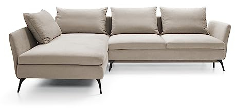 Ecksofa DEMISBAL mit Schlaffunktion, Bettkasten, Beige, rechtsseitig