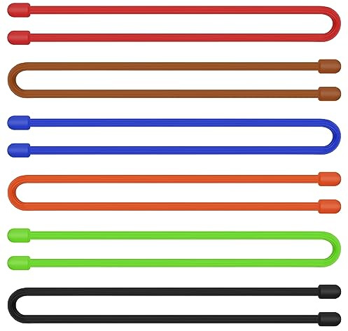 6pcs Silicone Twist Ties, 18 Inch Multifunctional Cable Ties Silicone Straps Reusable Electric Cord Organizer for Outdoor Home Office Organizing (6 Colors)