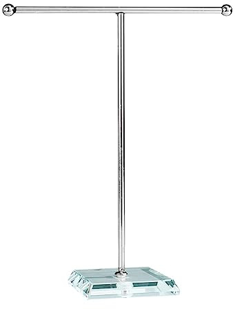LOVIVER Jewelry Stand Jewelry Shelf T Shaped with Base Metal Earring Display Stand Tabletop Jewelry Organizer Jewelry Holder for Watch Ring Earrings, Silver Plating