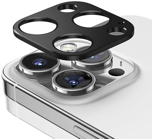 Afikyutu Pellicola Protettiva Compatibile con iphone 15 Pro/iphone 15 Pro Max Confezione da 2 Anello di Protezione Fotocamera in Lega di Alluminio Nero [Senza Vetro per Foto più Chiare]