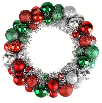 NJN 33 cm Weihnachtskugel, Kranz, Ornament, rot, grün, silber, Weihnachtsdekoration, Heimparty, Haustür, dekorative bruchsichere hängende Weihnachtsdekorationen