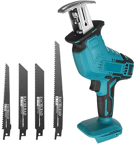 Sega a sciabola, sega elettrica con 4 lame, compatibile con batterie Makita da 18 V, sega a sciabola portatile per metallo, legno, tubi in PVC, taglio ad albero (set)