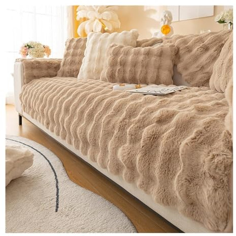 Funny Fuzzy Sofa Covers Cosy Plush Non-Slip Couch Cover, Fluffy Thick Plush Sofa Cushion Slipcovers, Funny Fuzzy Sectional Sofa Towel Super Soft Furniture Protectors 2023 ( Color : Khaki , Size : 110*