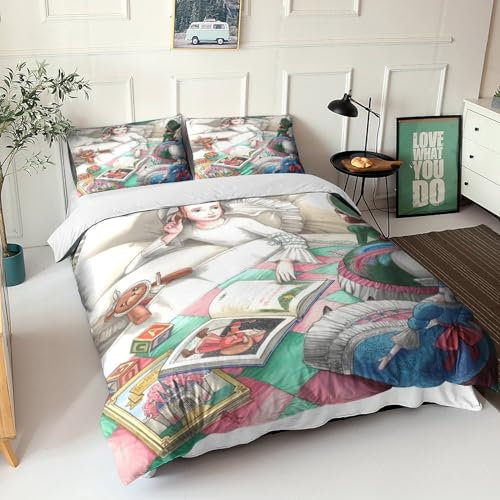 GIOSBR Christmas Quilt Cover Duvet Cover for Boys Girls Comforter Covers 3D Printed Nutcracker Soft Microfiber with Pillow Cases with Zipper Closure Bedding Set 3 Pieces King（220x240cm）