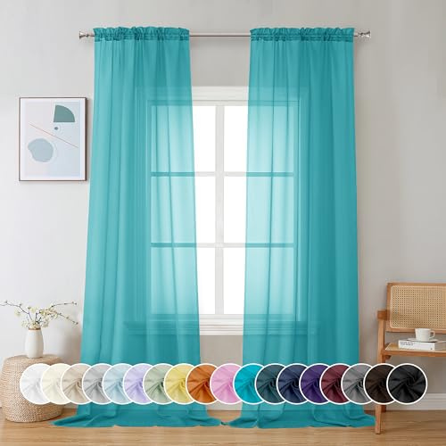 Chyhomenyc Tende trasparenti turchesi, lunghe 243,8 cm, 2 pannelli, filtrano la luce, morbide, ariose, eleganti, in voile, per camera da letto, soggiorno, decorazione per feste di nozze, 107 x 243 cm,
