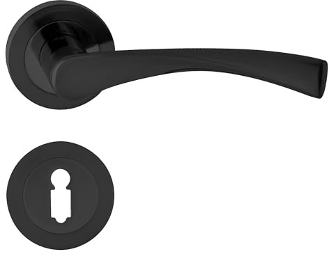 domino Türgriff Drückergarnitur BB-Buntbart Set Rund BB Rosette Türklinke für Zimmertür, Bürotür, Kellertür & Innentür Türbeschläge aus Aluminium Schwarz Türdrückergarnitur ROMANA-R BLACK