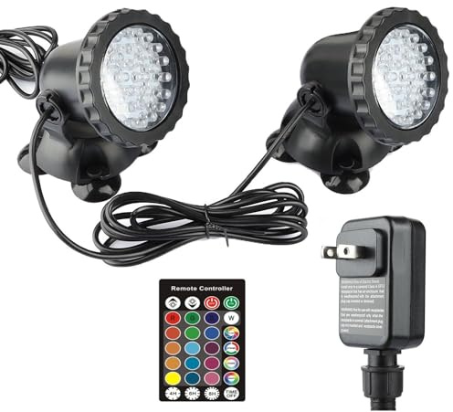 kooplicht RGB Pond Light, Color Changing Fountain Lights Submersible Pond Lights, IP68 Waterproof Multi-Color Dimmable Used for Yard Spotlights Fish Pond Decoration (2 Lights)