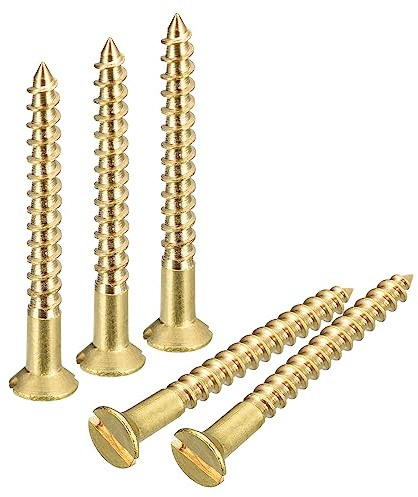 sourcing map Vis à Bois en Laiton, 60Pcs M2.5 x 25mm Vis Autotaraudeuse à Tête Plate à Entraînement Fendu, Fraisée pour Meubles de Menuiserie