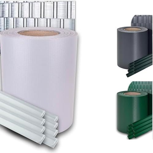 Enjoy Quality Premium – 450 g/kvm insynsskyddsremsor/staketfolie 35 x 19 cm, inklusive fästklämmor, stångmatta, staket, vindskydd/väderbeständig insynsskydd, anti-blekning (mossgrön) (2, grå)