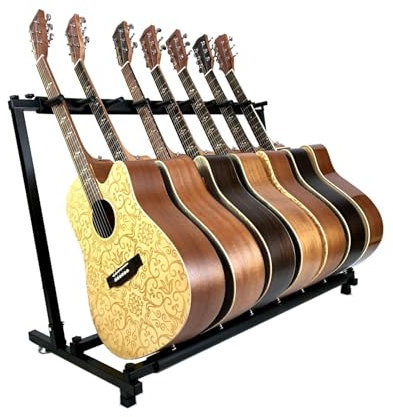 Buhelyc Multi-Gitarren-Bodenständer, Faltbares Gitarrenständer, für 9-Gitarren, Stabil Und Langlebig, Geschenk, für Gitarrenspeicher, Bühnenperformance, Einfach Zu Lagern, Platz Sparen, Schwarz