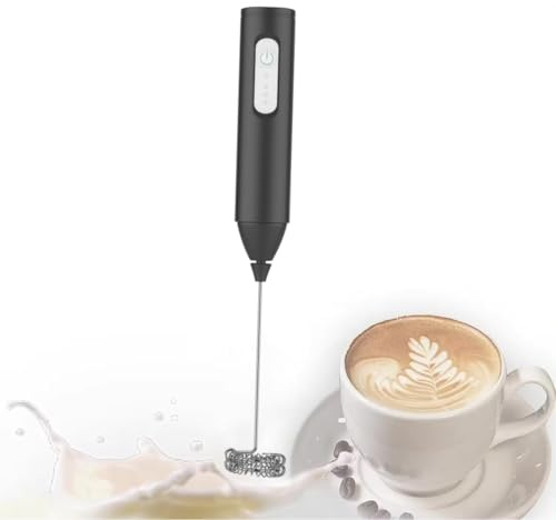 Rechargeable Milk Frother Handheld, Electric Drink Mixer with USB-C and Stainless Steel Whisk, Foam Maker for Lattes, Matcha, Cappuccino, Frappes, Hot Chocolate - Black