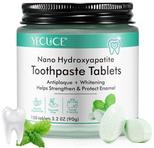 Toothpaste Tablets 150 Counts, Sensitive Bites With Nano Hydroxyapatite, Travel Mouthwash Tablets Help Strengthen & Protect Enamel, Chewable Tablet (Peppermint)