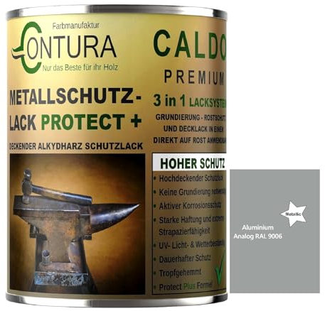 Contura 3in1 Rostschutzfarbe Metallschutzlack Seidenmatt RAL Metall Lack Farbe Grundierung (RAL 9006 Aluminium Metallic, 500ml.)