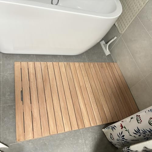 Badematte Holz Große Wasserdichte Duschmatte aus Holz, 30 40 50 60 70 80 90 100 110 120 Cm Abflussgitter aus Holz für Badewanne, Rutschfestes Duschbrett für Draußen und Drinnen(40cmx90cm(15.7inx35.4in
