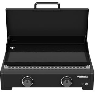 Campingaz Othello 2L Plancha Gaz avec couvercle - Grill de table - Teppanyaki - Plaque de cuisson en acier émaillé - 2 brûleurs en acier avec technologie BlueFlame pour les grillades méditerranéennes