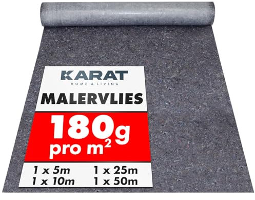 KARAT Malervlies Rolle 5m x 1m, Maler Abdeckvlies 5m² mit Anti-Rutsch Beschichtung, Malerteppich wiederverwendbar für Maler & Handwerker Abdeckfliesse für Boden 180g/m²