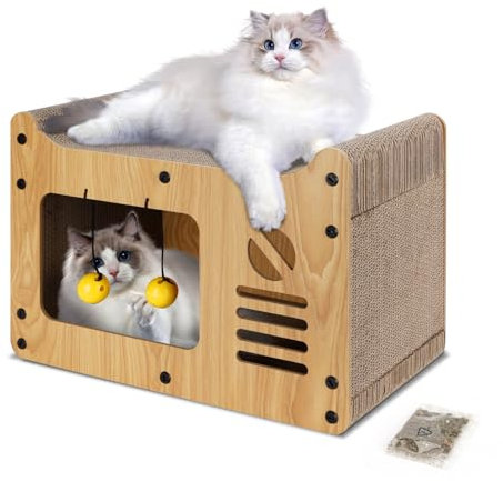 Nobleza Hausform Kratzpappe für Katzen mit Spielball & Minze 47,5x25x32,5 cm Kratzbrett widerstandsfähig als Möbelschutz, Groß
