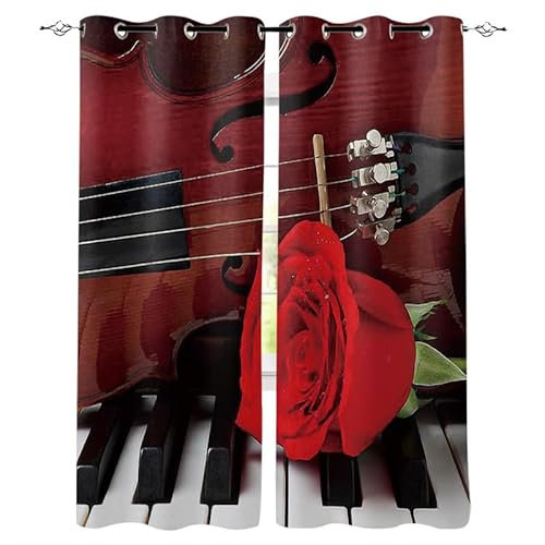 Rptidmv Vorhänge mit Ösen rote Rose Vorhang Blickdicht Verdunklungsvorhänge Thermovorhang Schallschutz - Wohnzimmer Schlafzimmer Büro Deko Garten 2er Set -140 x 245 cm (B x H)