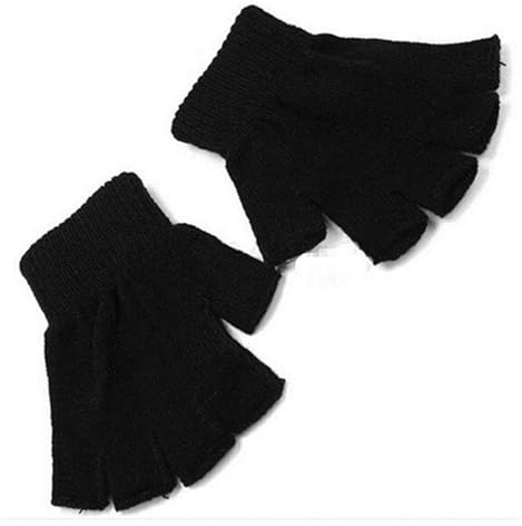 POOIQX 1 Paar Schwarze Unisex-Halbfingerhandschuhe Ohne Finger, Warme Strickhandschuhe for Den Winter,Fingerfertigkeit Garantiert