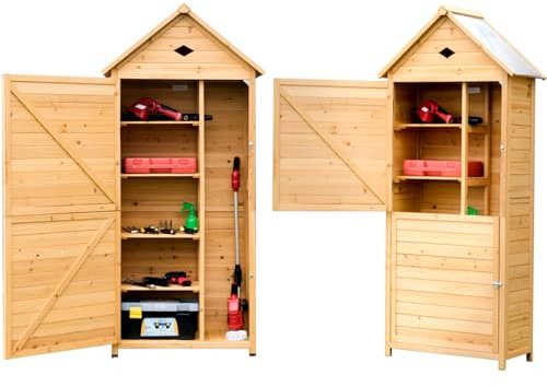 COSTWAY Armadio da Esterno in Legno, Casetta da Esterno con Ante, Ripiani e Serrature, Armadietto Versatile da Giardino, Balcone e Cortile (80 x 45 x 177 cm)