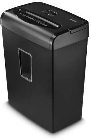 Hama | Trituradora de Papel Microcorte P-5 8 Hojas (Destructora de Documentos DIN 66399 P5 E4 T5 + Tarjetas de Crédito + Cesto 20L Compacta) Negro