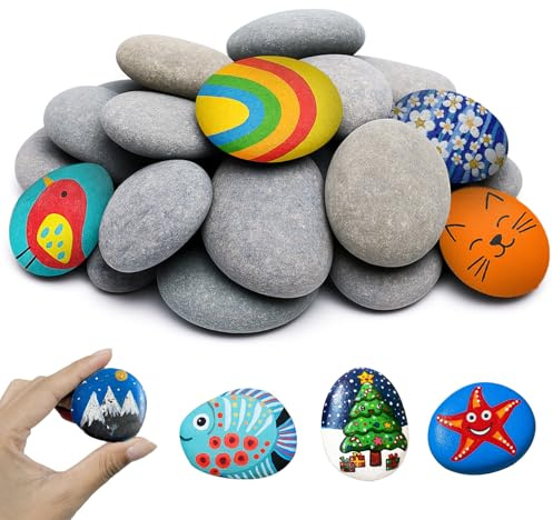 Rongrongago 25 Pezzi Sassi da Dipingere, 4-6cm Dipingere Sassi da Giardino, Pietre Piatte da Dipingere per Acquario, Giardino, Artigianato, Decorazioni, Creativo