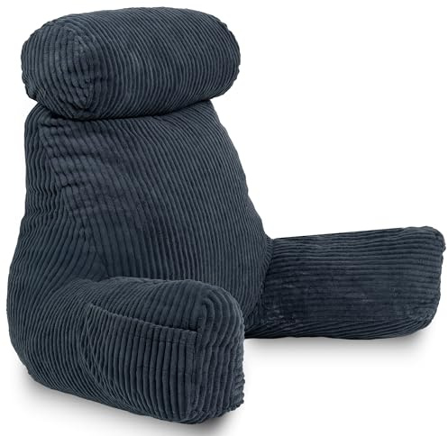bananair – Lesekissen für Bett und Sofa aus Cord – Abnehmbare, Maschinenwaschbare Hülle – Weich & Komfortabel, Rückenstütze mit Armlehnen & Ergonomischer Sitzfläche (Blau)