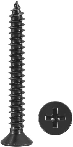 METALLIXITY Countersunk Phillips Wood Screws (#8x1-1/2) 100Pcs, Carbon Steel Coarse Thread Phillips Drive Flat Head Wood Screws - for Furniture Installation Repair, Black