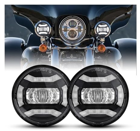 QINSHU luce Moto Assemblea 2PCS 4.5 4-1/2 Pollici LED Fendinebbia Rotondo Spot Luce Ausiliaria Per Road King Moto Proiettore Lampada Guida Lampada Passa(Nero)