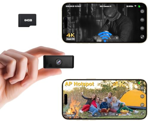 UCOCARE Spy Camera, Wifi or Offline Available, 4K No Wifi Security Camera with Built-in 64GB TF Card, 940nm Night Vision, Magnetic Mount, Small Cameras for Home, Indoor, Outdoor Security(Black)