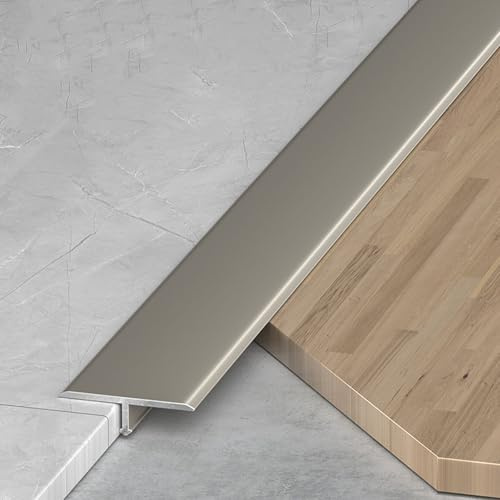 Floor Transition Strip for Doorways, Aluminum Floor Divider, Threshold Strip Metal T Molding Edge Trim Strip for Laminate Wood Tile Vinyl, Joining Flooring Gaps(Champagne,15 mmx0.9 m)