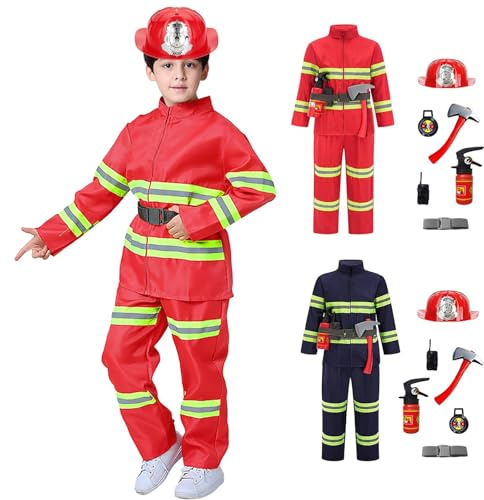 Genérico Halloween Ensemble de costume de pompier pour enfants Vêtements de pompier pour enfants Jeu de rôle avec Extincteur Jouet Veste Casque Cosplay pour garçons filles Carnaval, 001 Rouge, 3-4 ans