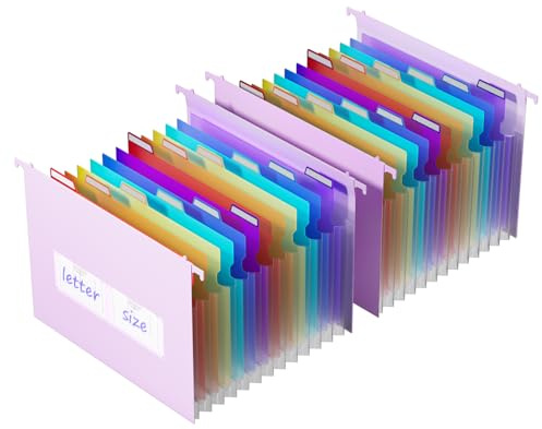 ThinkTex Plastic Expanding Hanging File Folders,12 Accordion Pockets,Large Capacity for Letter & A4 Size, Organizer for Filing Cabinet,Ideal for Tax,Contracts,Invoices,for Office,School-Purple-2set
