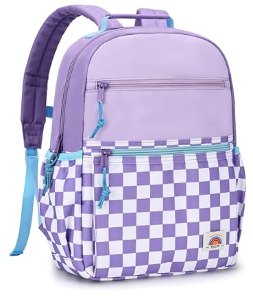VASCHY Toddler Kid Backpack, Teen Boys Girls Lightweight School Bag Water Resistant Plain Color-block Kids Bookbag with Two Sizes
