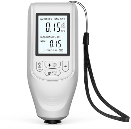 Misuratore di spessore del rivestimento auto 0-2000UM Tester for pellicola vernice Fe NFe misurazione digitale retroilluminato,Prove non distruttive(White)