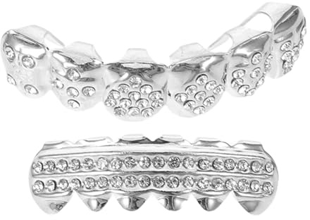 ORFOFE 2 Stück 2 Stück Strass Zahngrills für Männer und Frauen Abnehmbare Hip Hop Zahnschmuck Grills mit Poker Design 6 Zähne Strasssteinbesetzt Komfortabel und Wiederverwendbar Geeignet