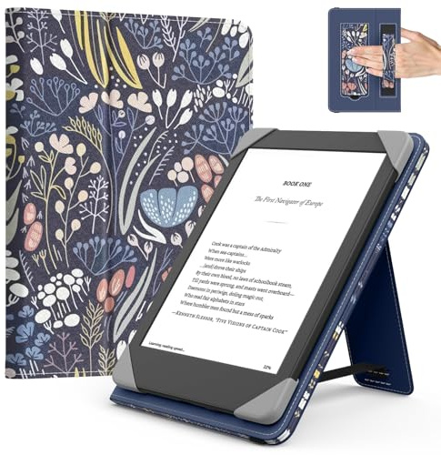 MoKo Universal Case for 6 inch kindle eReaders and Tablets, Night Blue | eReader accessories for 6 Kindle/Kobo/Tolino/Pocketook E-Book Tablet, Lightweight PU Folio Cover, Hand Strap, Kickstand